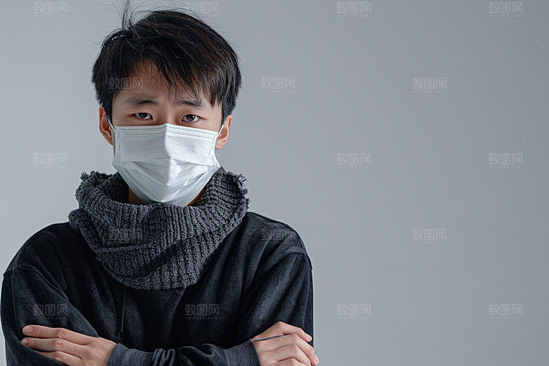 春季流感戴口罩感冒肖像摄影图
