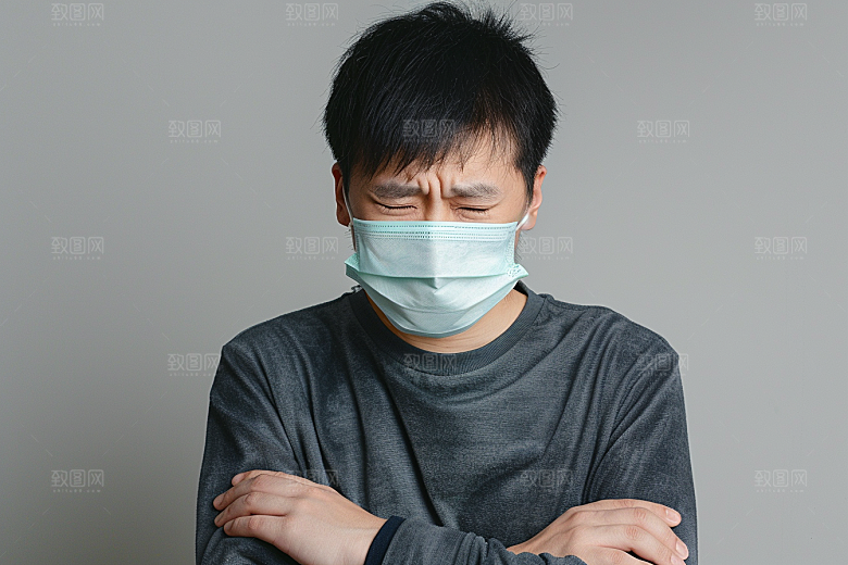 春季流感戴口罩病毒医学摄影图