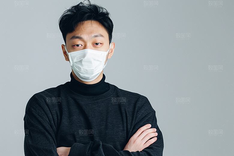 春季流感戴口罩感冒病毒摄影图