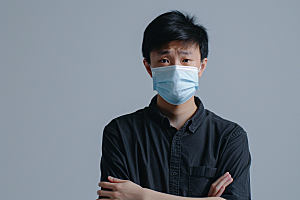 春季流感戴口罩肖像医疗摄影图