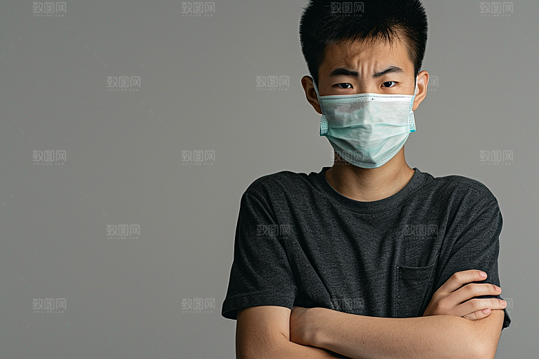 春季流感戴口罩预防传染感冒摄影图
