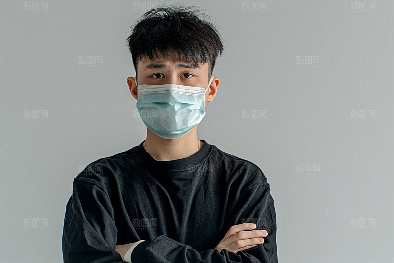 春季流感戴口罩流行病人物摄影图