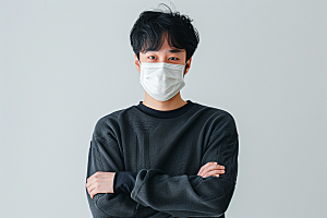 春季流感戴口罩肖像病毒摄影图