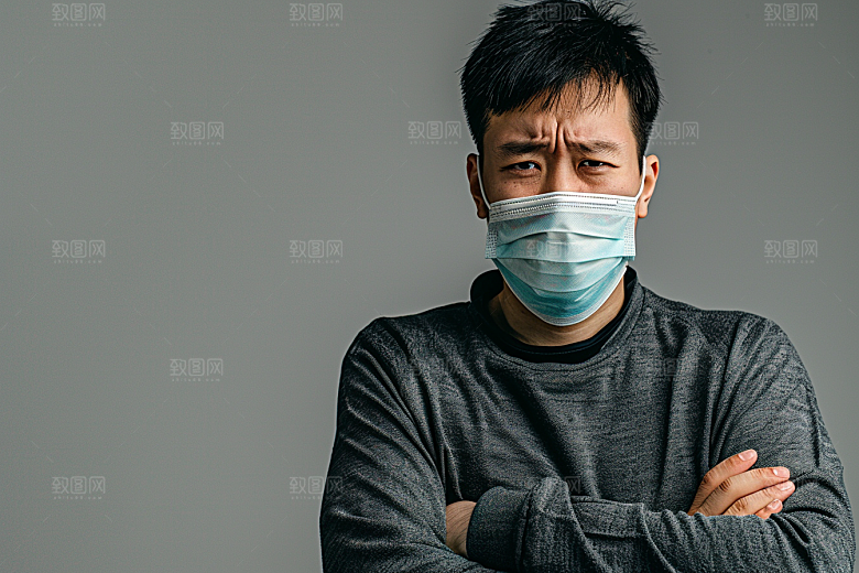春季流感戴口罩流行病发烧摄影图