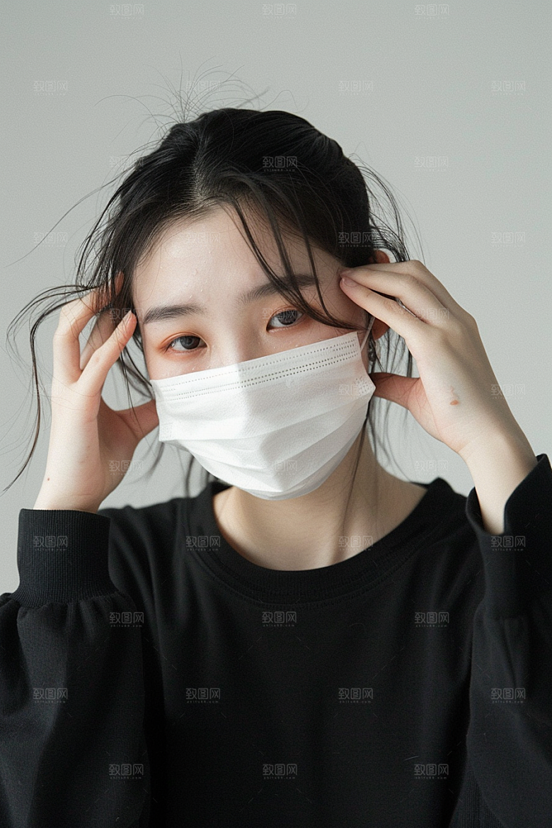 春季流感戴口罩病毒肖像摄影图