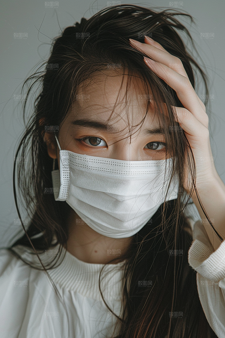 春季流感戴口罩发烧预防传染摄影图