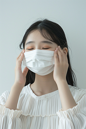 春季流感戴口罩医疗发烧摄影图