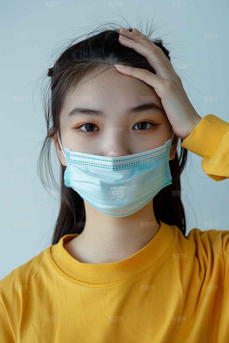 春季流感戴口罩人物肖像摄影图