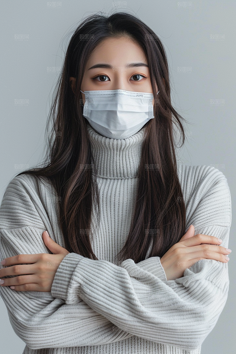 春季流感戴口罩人物传播摄影图
