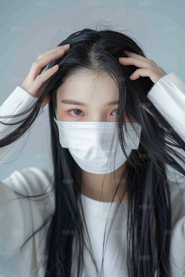 春季流感戴口罩肖像病毒摄影图