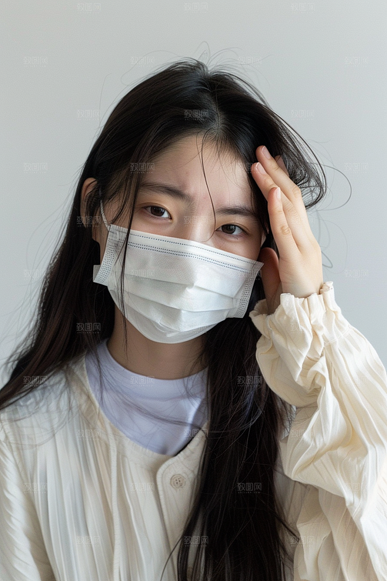 春季流感戴口罩人物肖像摄影图