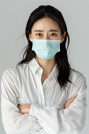 春季流感戴口罩人物感冒摄影图