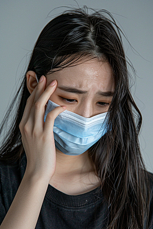 春季流感戴口罩预防传染发烧摄影图