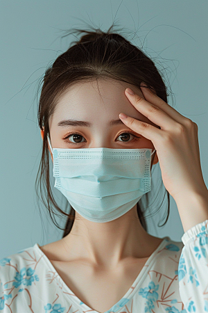春季流感戴口罩预防传染感冒摄影图