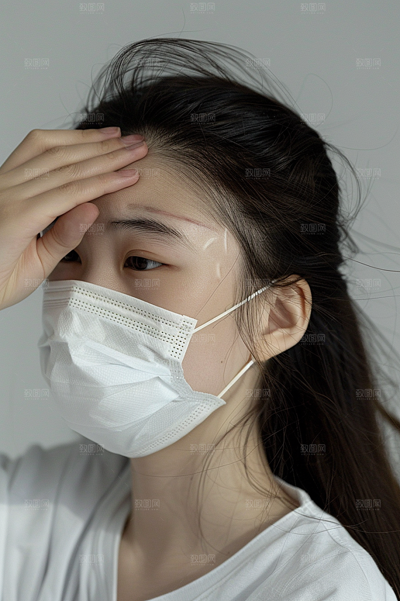 春季流感戴口罩感冒肖像摄影图