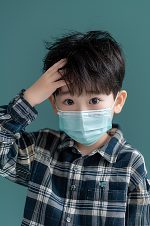 流感儿童戴口罩医疗摄影图