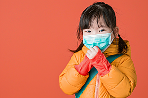 流感儿童戴口罩肖像摄影图