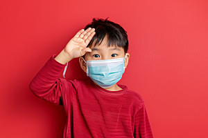 流感儿童发烧戴口罩摄影图