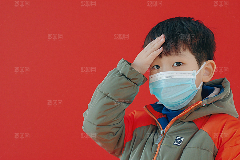 流感儿童戴口罩流行病摄影图