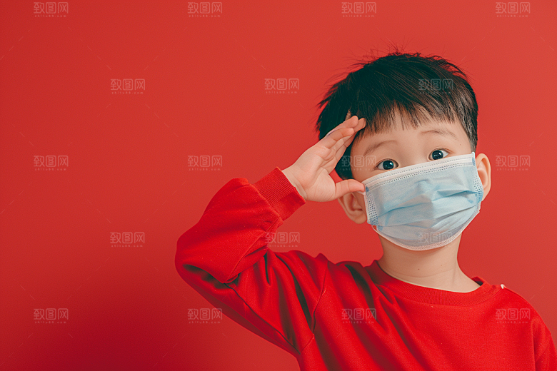 流感儿童病毒戴口罩摄影图