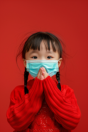 流感儿童医疗戴口罩摄影图