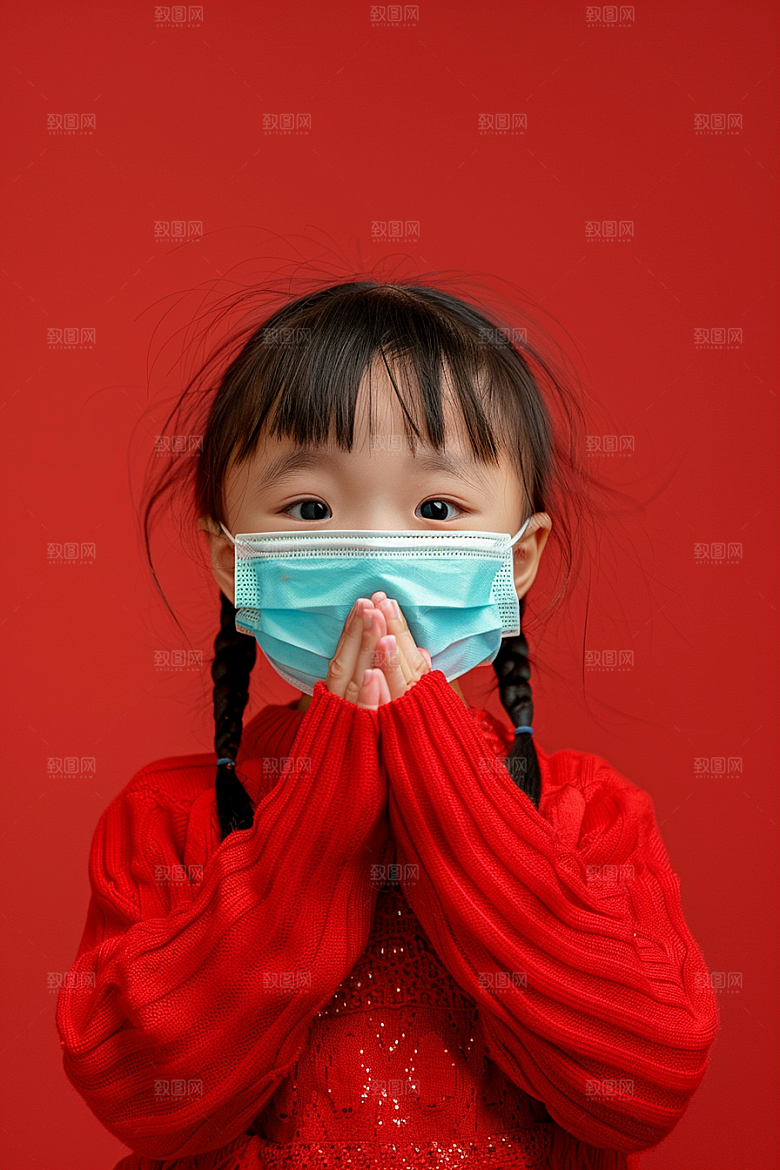 流感儿童医疗戴口罩摄影图
