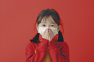 流感儿童戴口罩医学摄影图