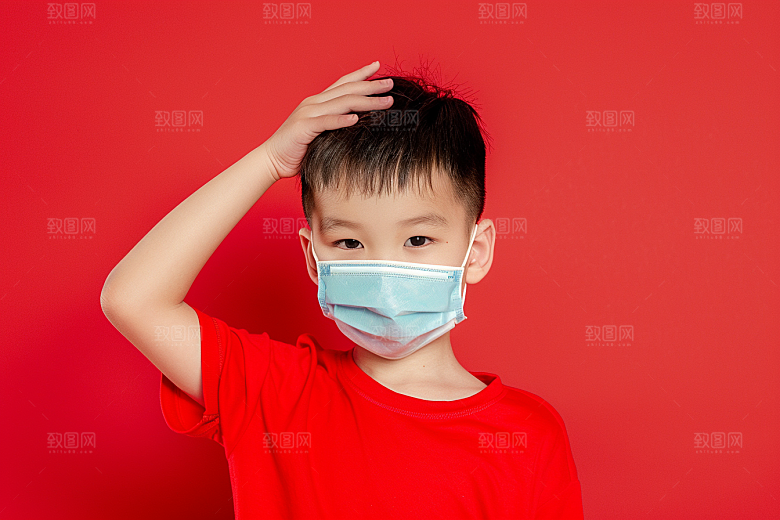 流感儿童人物发烧摄影图