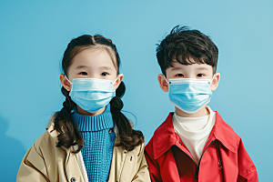 流感儿童戴口罩医学摄影图