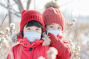 流感儿童医学戴口罩摄影图