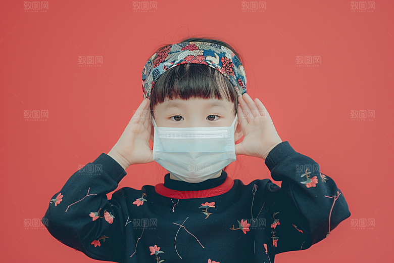流感儿童戴口罩医疗摄影图