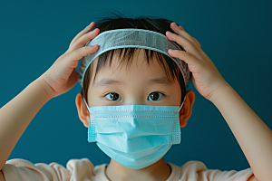 流感儿童戴口罩预防传染摄影图