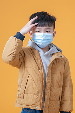 流感儿童戴口罩流行病摄影图