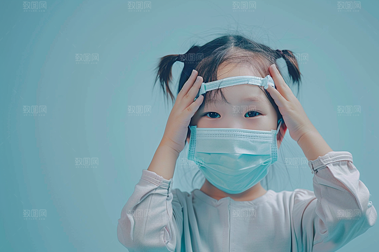 流感儿童传播戴口罩摄影图