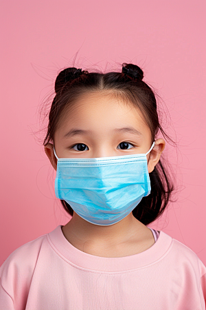 流感儿童人物戴口罩摄影图