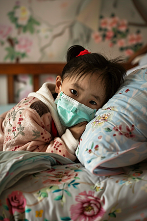 流感儿童高清发烧摄影图