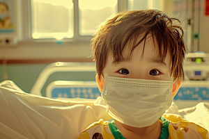 流感儿童戴口罩发烧摄影图