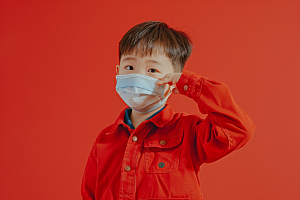 流感儿童戴口罩发烧摄影图