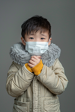 流感儿童戴口罩医疗摄影图