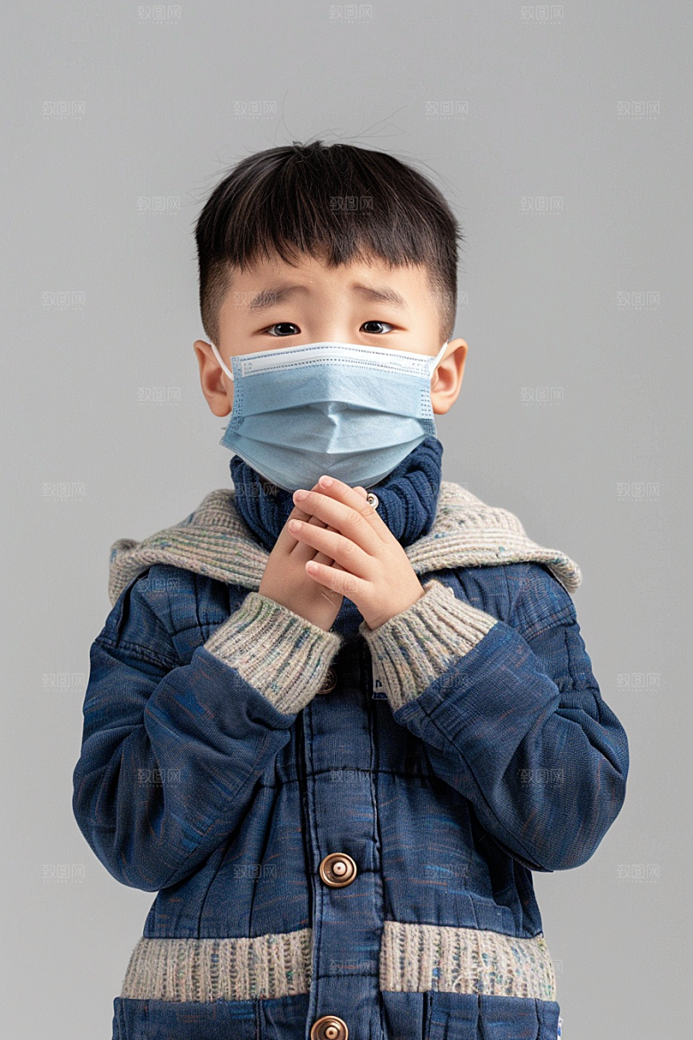流感儿童传播戴口罩摄影图