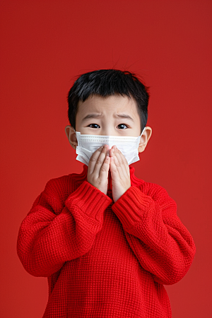 流感儿童戴口罩感冒摄影图