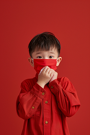 流感儿童肖像戴口罩摄影图