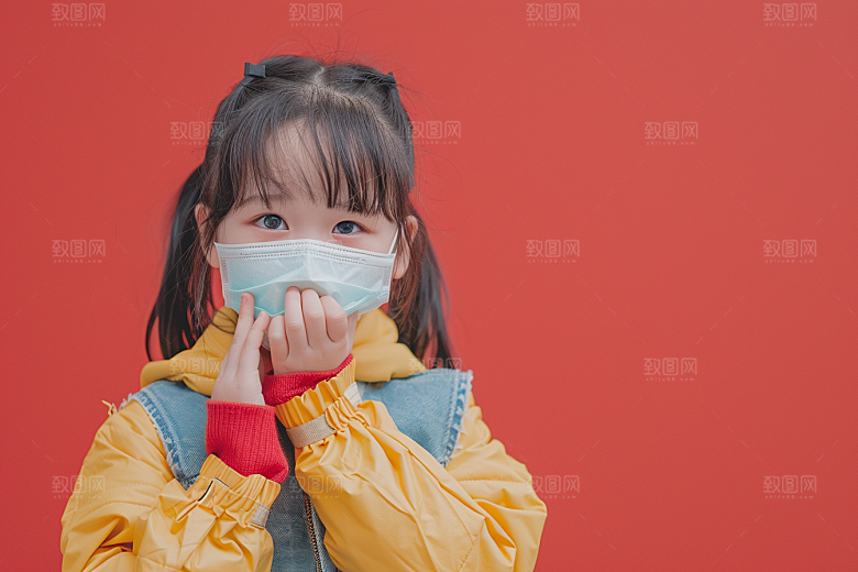 流感儿童戴口罩传播摄影图
