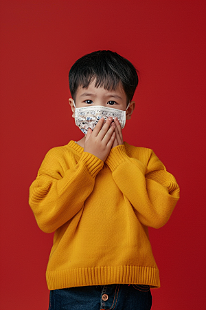 流感儿童戴口罩肖像摄影图