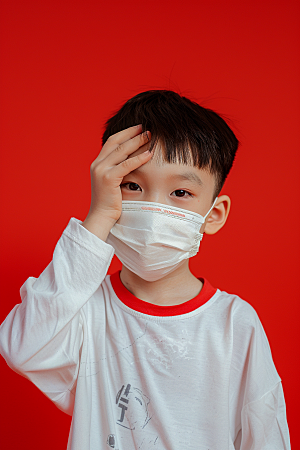 流感儿童戴口罩病毒摄影图