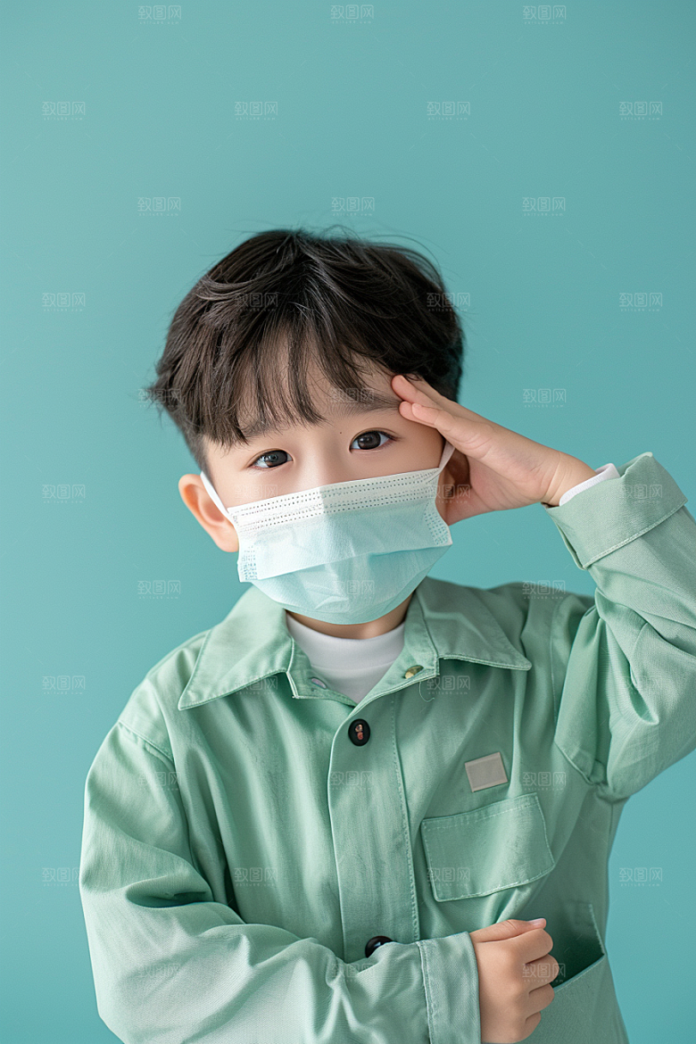流感儿童感冒发烧摄影图