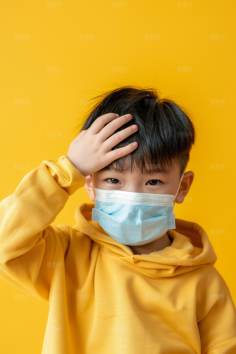 流感儿童戴口罩医学摄影图