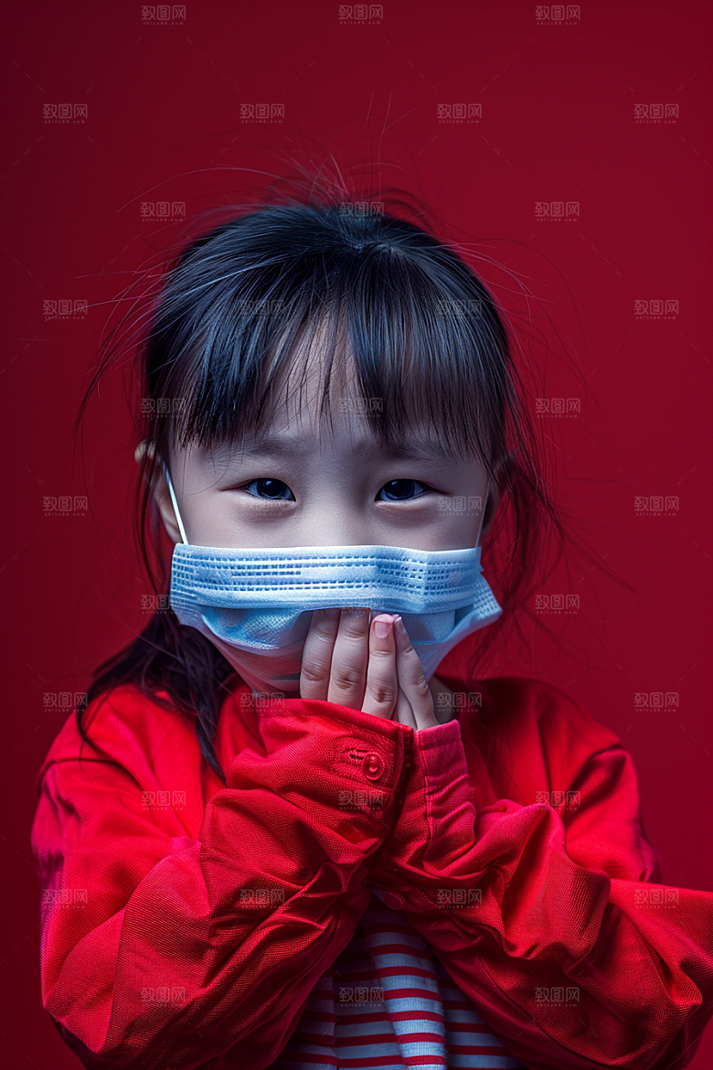 流感儿童戴口罩肖像摄影图