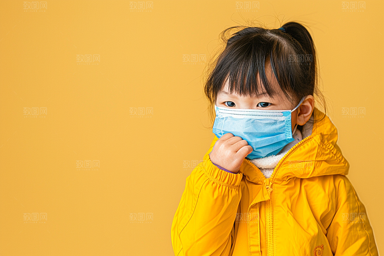 流感儿童戴口罩医学摄影图
