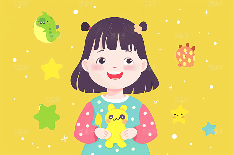 六一儿童节卡通玩耍插画
